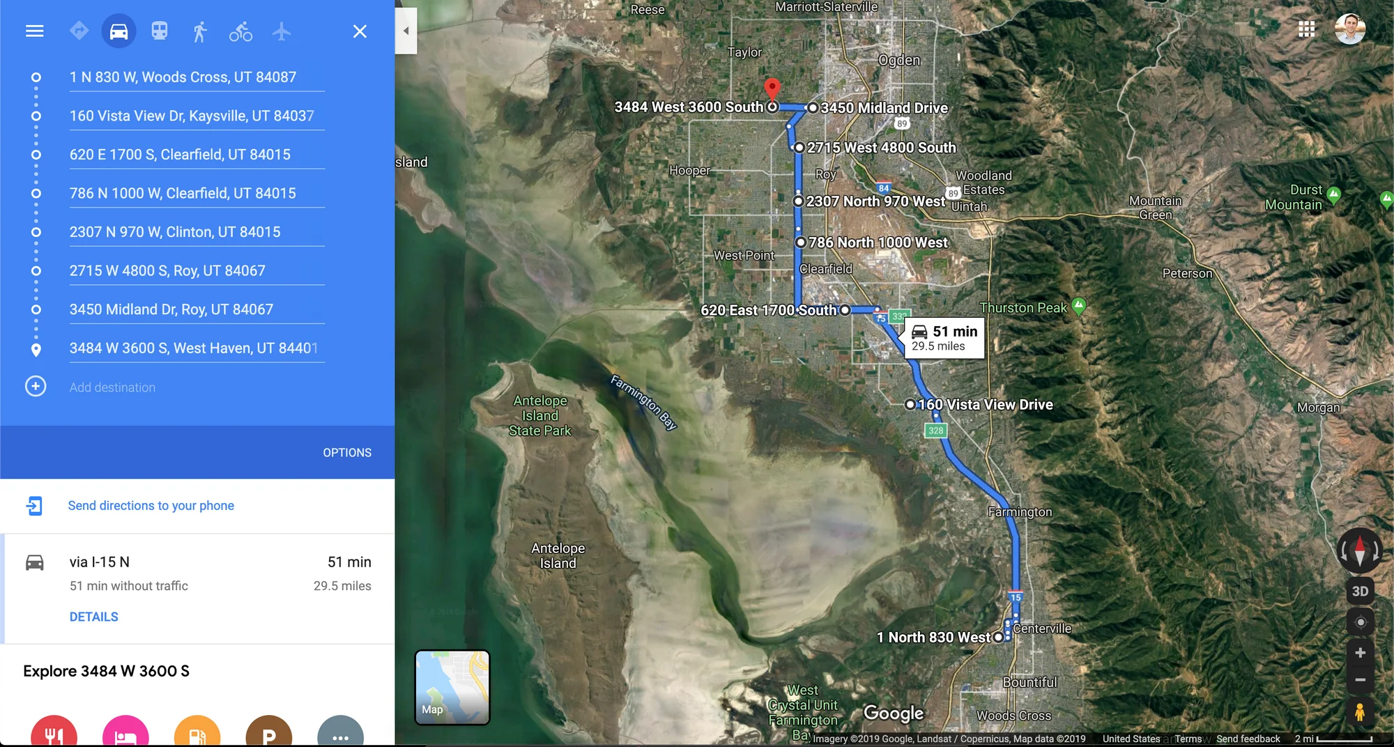 Our marathon route starting near Centerville, UT and ending in Roy, UT.
