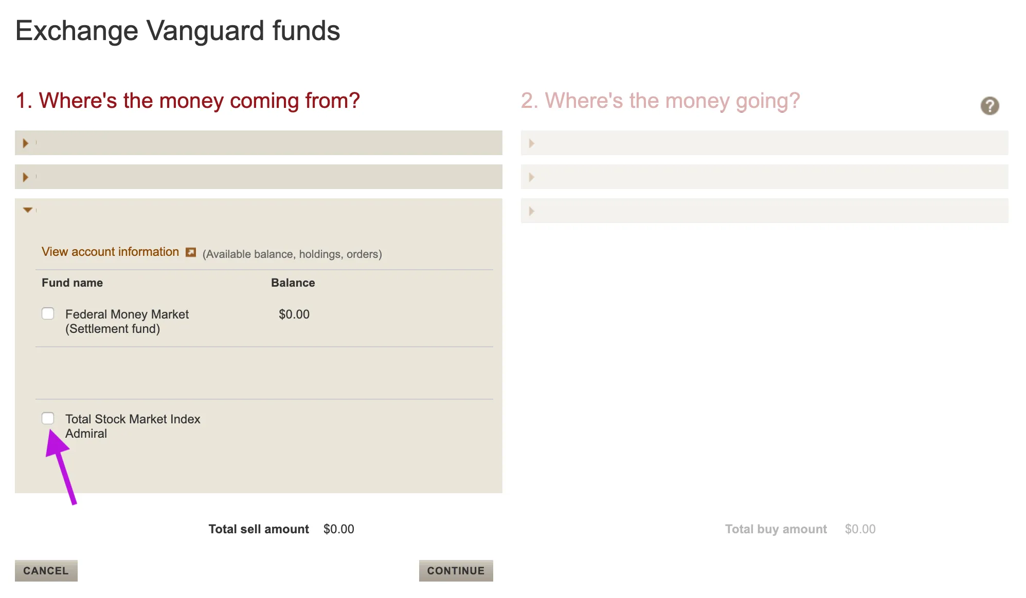 Vanguard exchange funds page