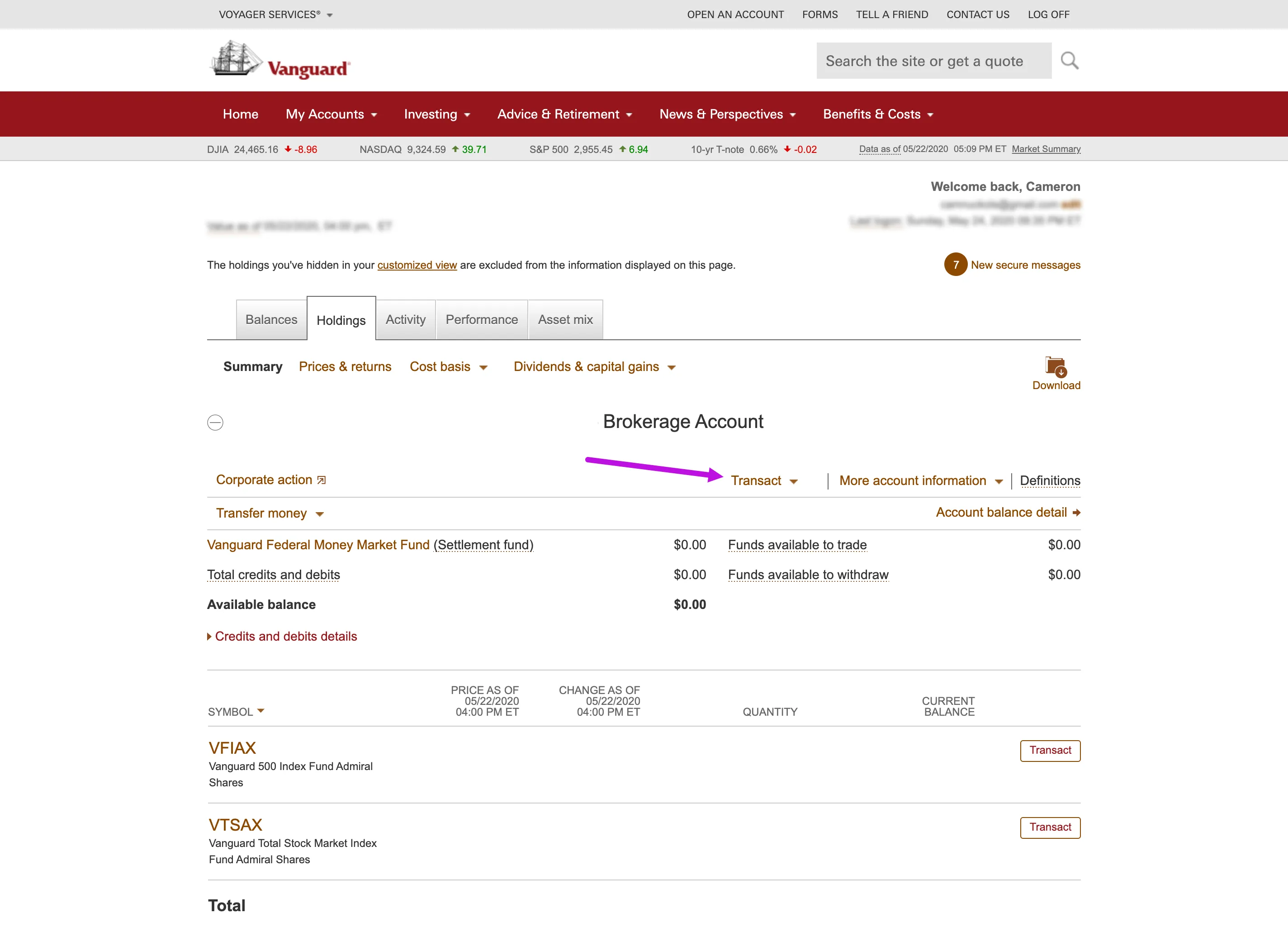 Vanguard's holdings page.